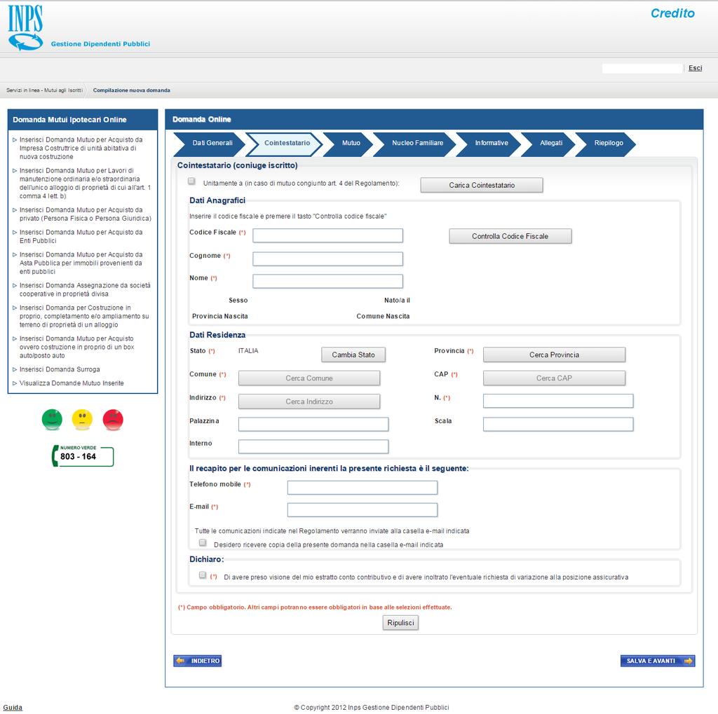 Manuale utente: Credit - Mutui Iptecari Edilizi- Reengineering dmanda n line integrata cn architettura INPS Versine