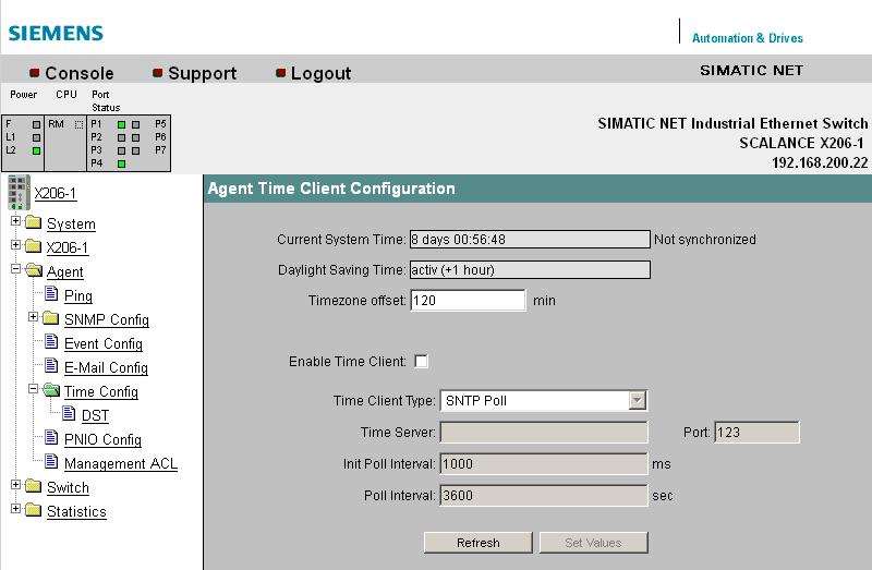 5.3 Nel menu Agent Figura 5-27 Agent Time Client Configuration - selezione "SNTP Poll" Current System Time Qui viene inserito il tempo dall'ultimo riavvio o l'ora attuale.
