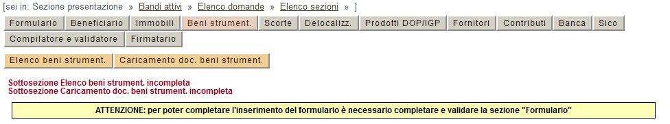 completo: dati correttamente inseriti (colore verde). Per accedere al dettaglio di ogni sezione della domanda selezionare il titolo.