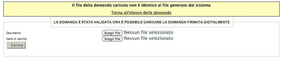 firmato correttamente il file della domanda che è stato caricato non è identico a quello generato dal sistema Al