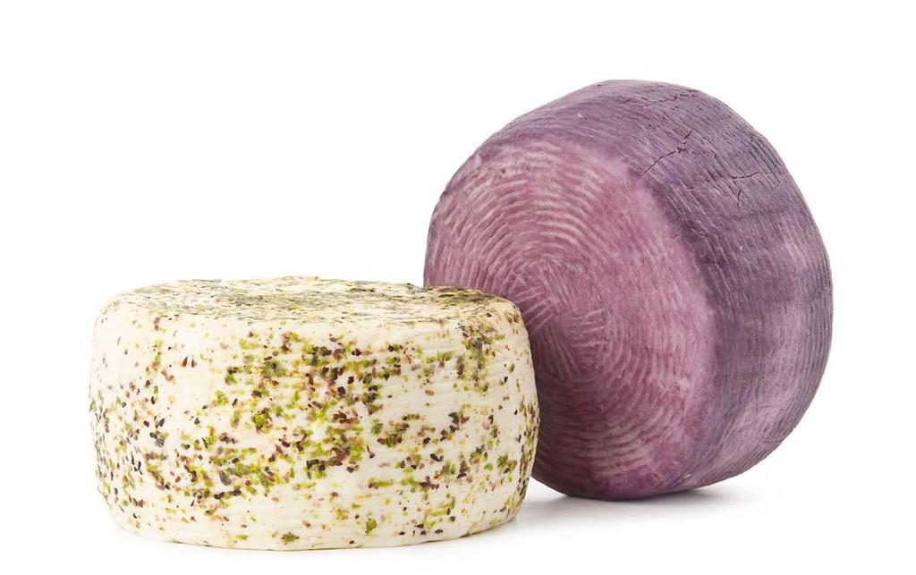 CAPRINI FORMAGGI CAPRINO AL PISTACCHIO CAMPOBELLO DI LICATA (AG) Formaggio caprino prodotto da coagulazione presamica. Ha una crosta sottile, la pasta è bianca, morbida e fresca.