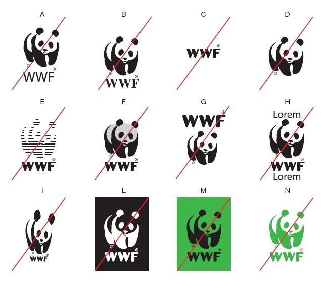 3) ESEMPI DI USO IMPROPRIO Non riprodurre autonomamente il Marchio/Logo (A): Non utilizzare versioni superate (B). Non usare mai il Logotipo da solo (C).