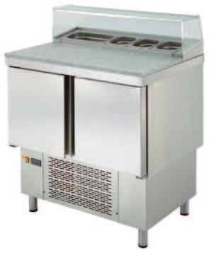 Tavoli refrigerati per insalate, pizze e panini Refrigerated tables for salads, pizza and sandwiches ETS-100 SP ETS-100 ETS-100 G Piano del tavolo che accoglie recipienti GN.