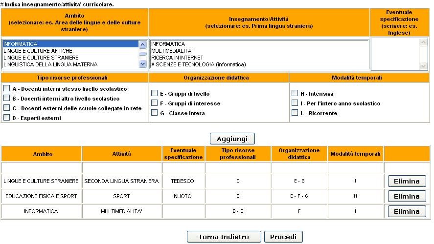 destra della riga errata. In modo del tutto analogo vengono introdotte le altre discipline.