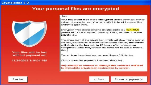 Cryptolocker Chiamiamo così (è in realtà il nome della variante più comune di questo malware) un particolare tipo di ransomware il cui effetto è quello di criptare i files del computer