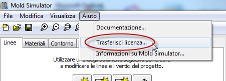 3. All'interno del programma cliccate su Aiuto/Trasferisci licenza... 4.