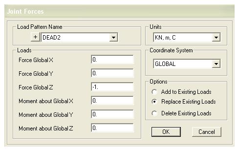 12) Selezioniamo i nodi e applichiamo le forze di 1KN e 0,5KN dopo aver selezionato il box con