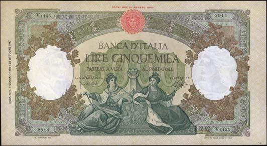 5444 5.000 Lire - Colombo 1 tipo 03/09/1964 - Alfa 795sp; Lireuro 66Aa RRR - Sostitutiva da W1 a W52 - Lievissime ondulazioni FDS 500 5440 5.000 Lire - Rep.