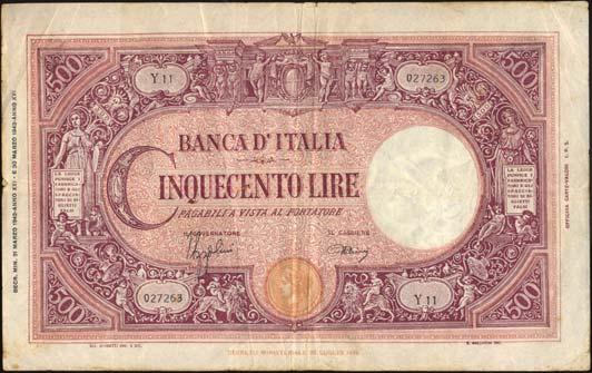 500 Lire - Barbetti (testina) 31/03/1943 - Fascio - Alfa 460; Lireuro 31A RRR - Azzolini/Urbini -