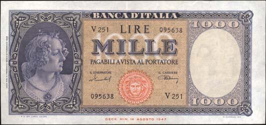 000 Lire - Testina 20/03/1947 - Alfa 690; Lireuro 53A RR - Einaudi/Urbini - Biglietto pressato qspl 180 5434 1.