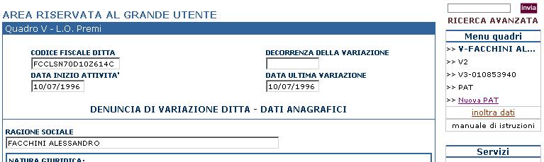 1.2 Variazioni in lavorazione Cliccando sulla voce Modifica, l utente può modificare i dati relativi alla ditta selezionata.