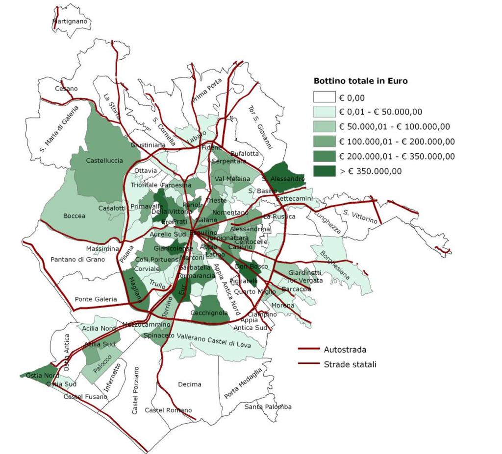 Zone urbanistiche Bottino totale per zona urbanistica. Periodo gennaio 2007-giugno 2010. (Totale nel periodo 11.593.753,74) Gen 2007/Giu 2010 Bottino totale per ZU S. Alessandro 796.