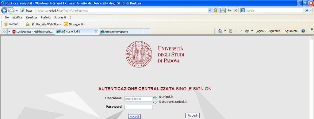 4. Da qui si accede a AREA RISERVATA PER STUDENTI immettere i dati