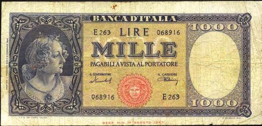 000 Lire - Barbetti (testina) 19/05/1947 - Alfa 643; Lireuro 51G - Einaudi/Urbini - Pieghe stirate e forellino centrale BB+ 110 5446 1.