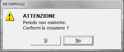 Dopo aver indicato nella videata il codice della ditta e confermato il messaggio di richiesta di creazione ( Periodo non esistente.