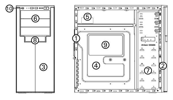 1.1 SPECIFICHE DEL CASE Tipo di case Colore Dimensioni Peso Raffreddamento Guide di fissaggio per unità a disco Slot di espansione 8 Dimensioni della scheda madre Pannello di I/O frontale Mid Tour