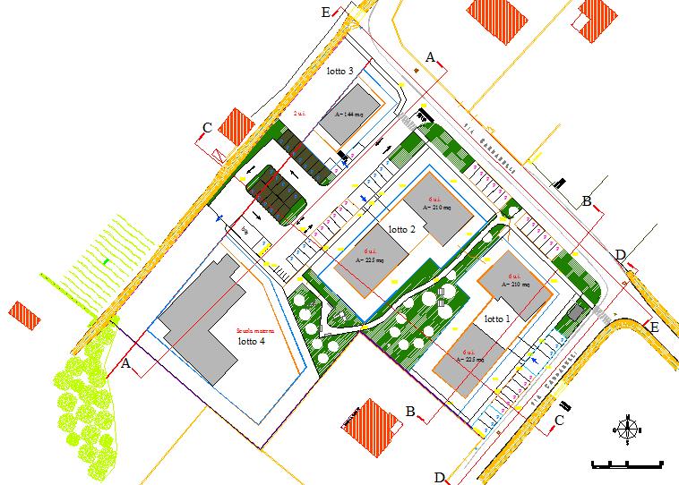 Descrizione dell insediamento Trattasi di n 5 edifici a destinazione residenziale e n 1 Scuola materna. I lavori prevedono la costruzione ex novo degli immobili.