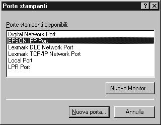 Windows NT 4.0 1. Assicurarsi che TCP/IP sia correttamente installato e configurato sul computer e che un indirizzo IP valido sia stato impostato per il computer e per la stampante. 2.