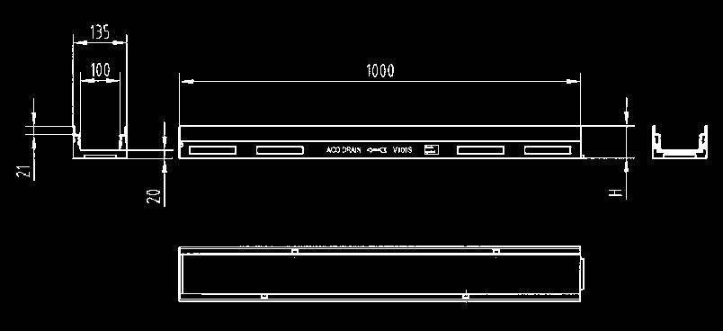 Corpo Canale V 100 Sistema di drenaggio lineare Multiline V 100 conforme alla norma UNI EN 1433 con sistema di fissaggio Drainlock, con telaio integrato con sezione a V Larghezza Nominale 10,0 CM