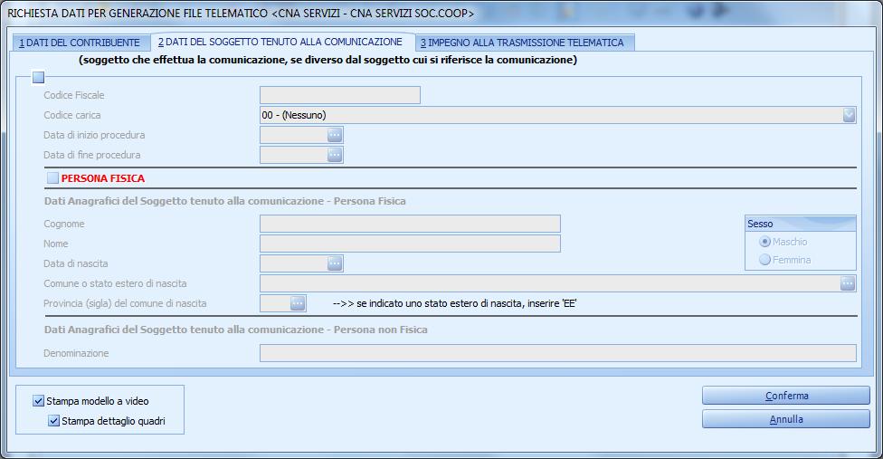 DATI CONTRIBUENTE Il programma riporta i dati inseriti in Anagrafica ditta, i dati sono comunque modificabili.