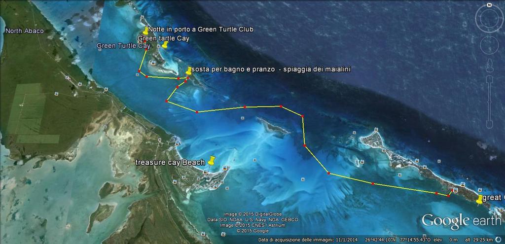 VENERDI 1 MAGGIO Da Orchid Bay Marina (GREAT GUANA CAY) Noname Cay, a sud di Green Turtle Cay : 15 Miglia - Si parte abbastanza