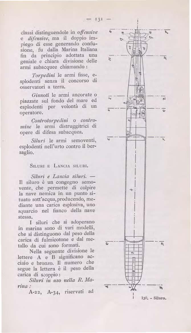 - 131 classi distinguendole in 0Dt'1tsiue " e difi 11sive, ma il doppio impiego di esse generando confusione, fu dalla Marina Italiana fìn da principio adottata una geniale e chiara divisione delle