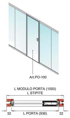 Sezione verticale porta battente a soffitto Vertical section ceiling-mounted hinged door Vertikalschnitt Tür mit Deckenbefestigung