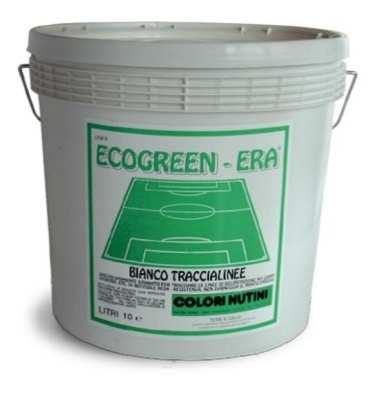 100/300% 4h SOVRAVERNICIABILE 20/25 m 2 /LITRO RESA INDICATIVA PER MANO ECOGREEN-ERA PITTURA PER CAMPI DA CALCIO Idropittura specifica per la demarcazione di lineesu manti erbosi o superfici terrose