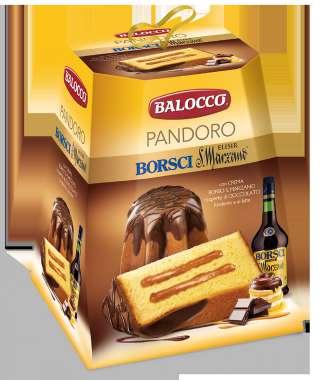 Pandoro cake filled with Borsci San marzano liquor cream, covered with milk chocolate and decorated with dark chocolate.