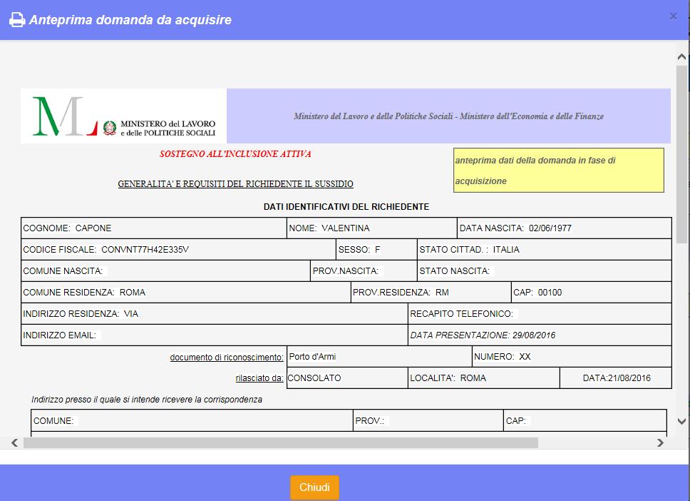 Figura 16: Anteprima dati inseriti INPS -