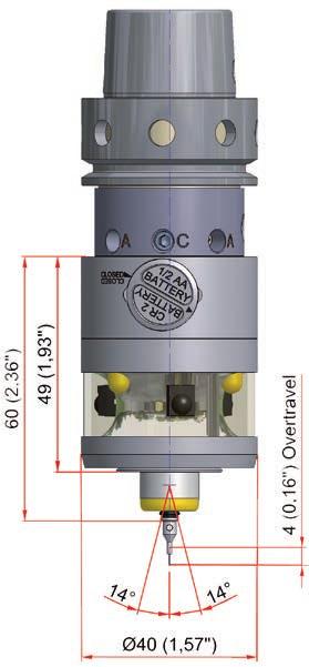 La meccanica di misura, caraterizzata da forze di deflessione costanti ed estremamente basse, è utilizzabile con diversi stili e sfere con diametro minimo di Ø 0,2 mm.