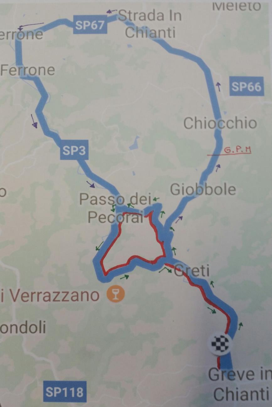 Località KM. Greve in Chianti ( Dietro Auto ) 0 Greve Loc. la Rovinata Via Ufficiale 1,5 Greti - Rimaggio a DX 3 Le Bolle a SX - S.P N 3 4,5 Passo dei Pecorai - Svolta a SX - S.