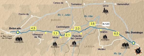 Vecchio percorso Tappa n 10 : anto Domingo de la Calzada - Belorado / km 22,7 Ubicazione ervizi Costo in località a km Albergue de peregrinos via telefono P Lt UC @ wf Ap Not Clz Ce Ave de Paso C/ El