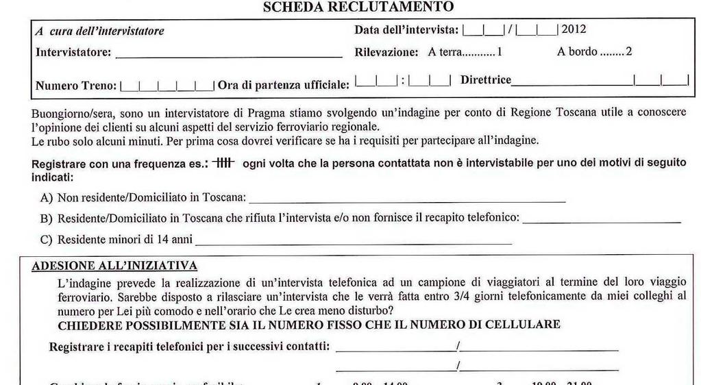 6. Questionari Scheda reclutamento Regione Toscana,