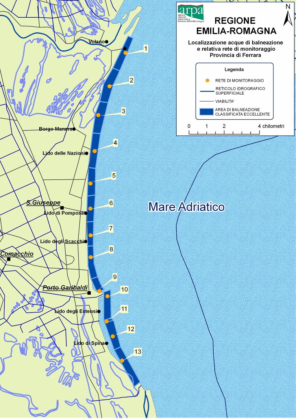 Map of bathing water and sampling points Province of Ferrara Arpa Ferrara contact: Silvia Bignami Tel.