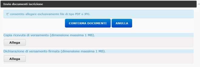 Nella nuova maschera Invio documenti iscrizione carica i