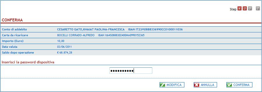 Invece mediante il pulsante, il cliente può annullare l operazione e tornare alla pagina di elenco carte.