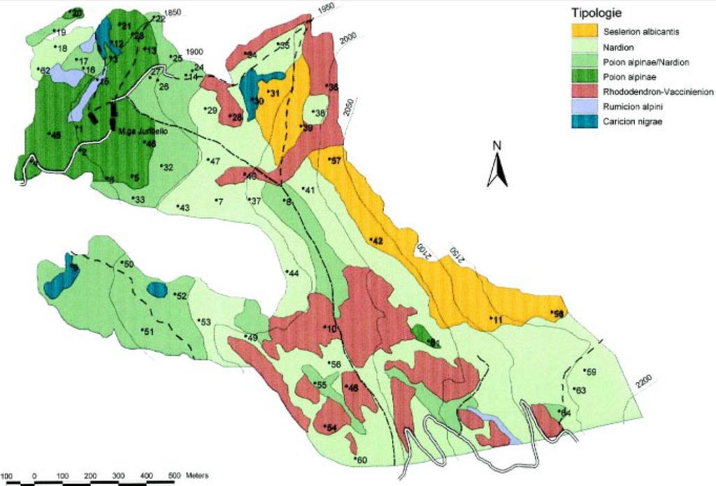 Fig. 18 Facies vegetazionali del pascolo della malga Juribello Fig.