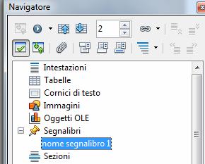 Si posiziona il cursore al punto dove mettere il segnalibro e si usa il menu Inserisci e voce Segnalibro ; nella finestra con l