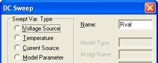 Analysis Setup DC SWEEP 1) Tipo di variabile Swept Var.