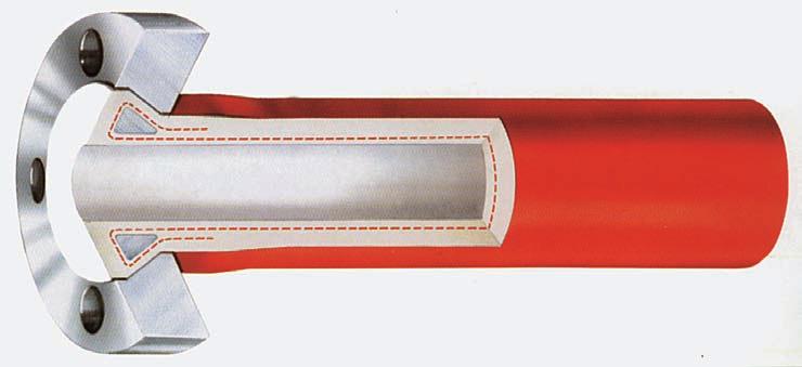 Codolo portagomma, applicato mediante vulcanizzazione, rivestito interamente con gomma fuoriuscente sulla flangia.