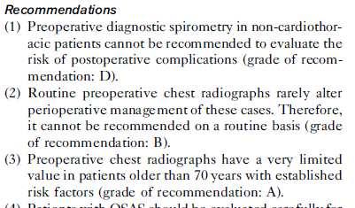 Raccomandazioni RADIOGRAFIA DEL TORACE Non predittiva di complicanze