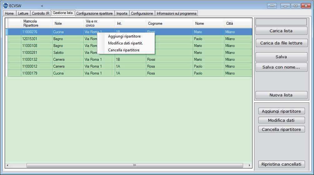 4.4.1 MODIFICA DATI RIPARTITORE Per modificare i dati relativi al record selezionato, e premere il pulsante Modifica dati ripartit.