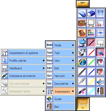 Menù Impostazioni E il menù che permette di configurare/personalizzare l utilizzo della LIM: 1. Impostazioni di opzione: vedi riga successiva 2.