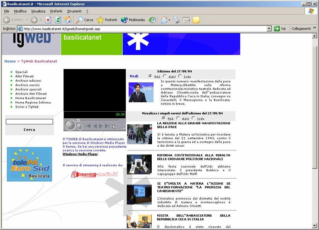 La web Tv istituzionale, un esempio www.regione.basilicata.