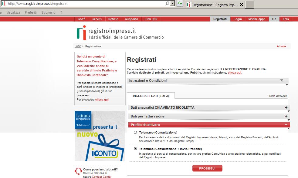 REGISTRAZIONE Compilare i