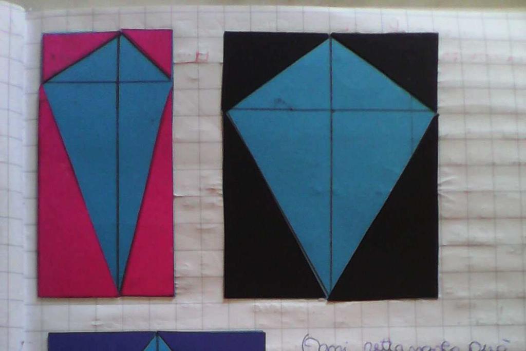 Ogni alunno ritaglia tre rettangoli di dimensioni congruenti alle diagonali dei quadrilateri ed alcuni