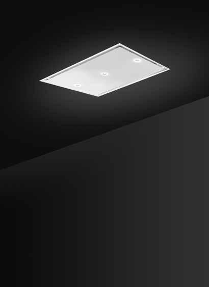 NOVITÀ KSC90B 1.790,00 CAPPA INTEGRATA A SOFFITTO, 90 CM Vetro bianco 3 velocità d'aspirazione Velocità d'aspirazione intensiva Comandi elettronici Telecomando incluso 3 lampade LED (1 W cad.