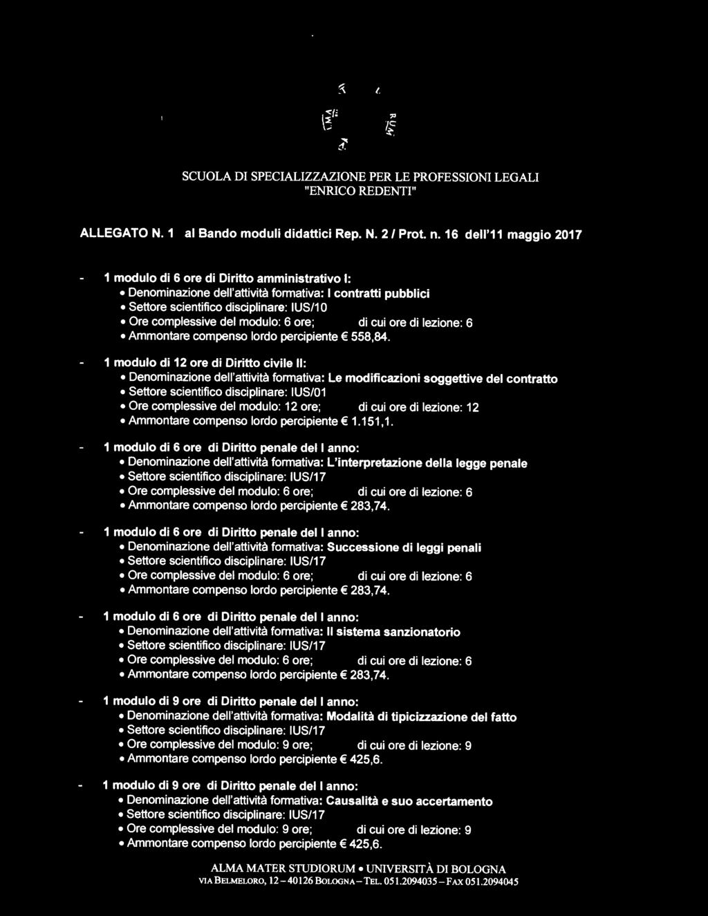 di cui ore di lezione: 12 Ammontare compenso lordo percipiente 1.151, 1.