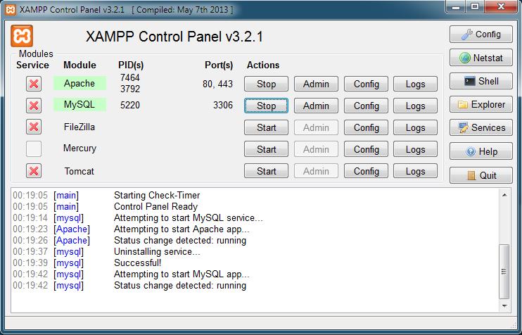 2 - Come configurare XAMPP Dopo aver concluso la fase di installazione mandate in esecuzione XAMPP cliccando sull icona sul desktop oppure recandovi nella cartella dove avete installato XAMPP e